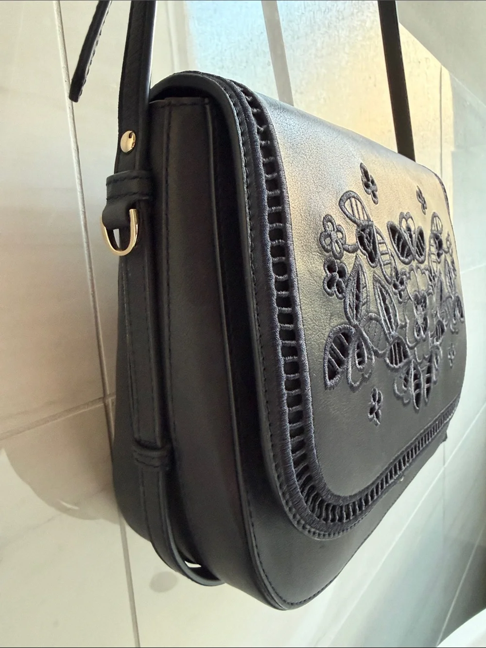 Kate Spade Madison Avenue Navy Floral Appliqué Crossbody Bag with Tassel